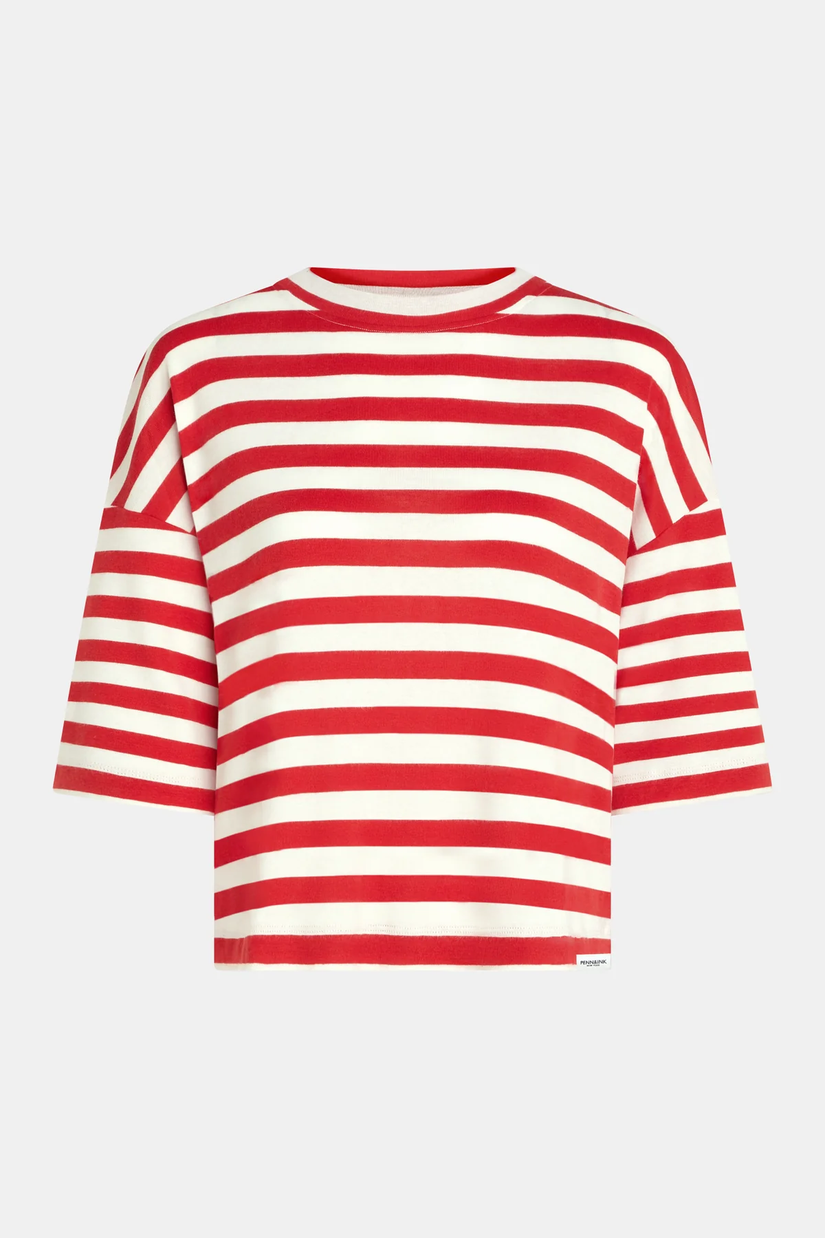 Penn & Ink T-shirt Stripe (W25T1188) Tomato - Ecru