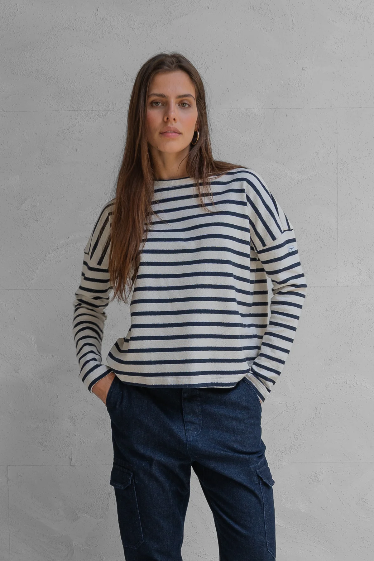 Penn & Ink Sweater Stripe (W25T1205) Navy - Ecru
