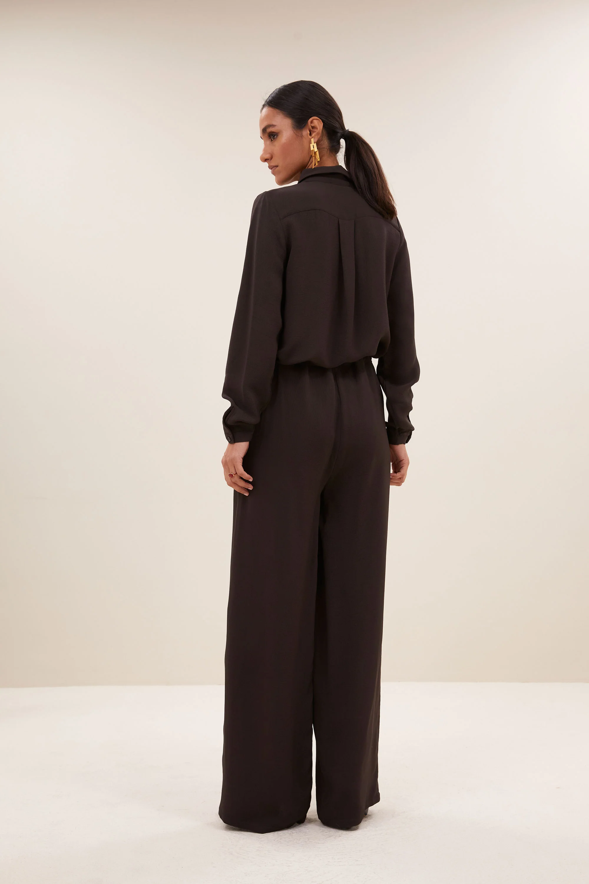 By-Bar Donna Satin Stripe Blouse Cafe Noir