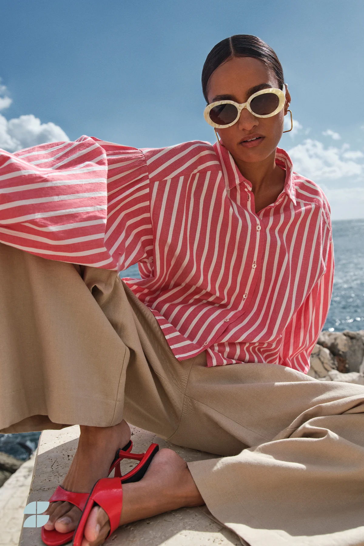 By-Bar Sarah Short Stripe Blouse Red Stripe