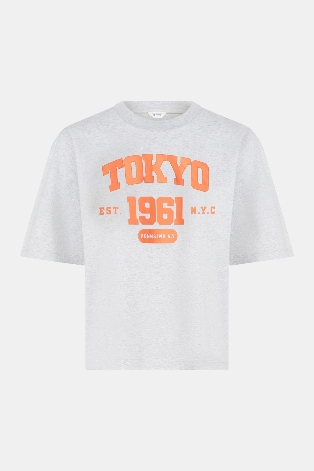Penn & Ink T-shirt Print (S26F1812) Grey mel./Orange