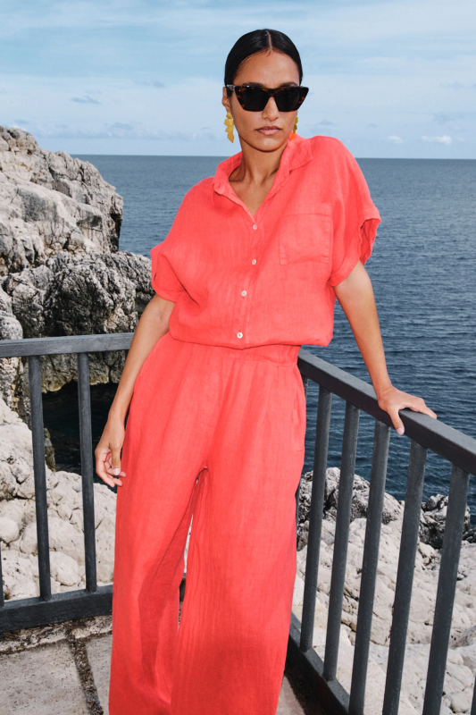 By-Bar rose linen blouse lipstick