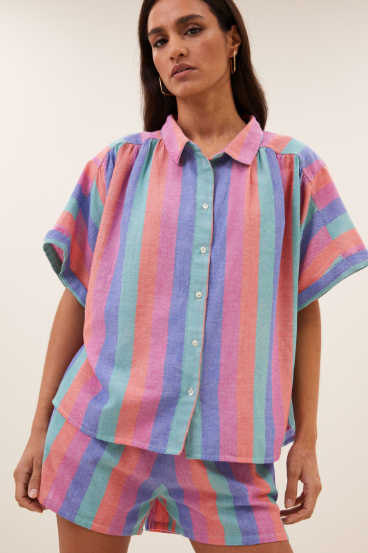 By-Bar sunny rainbow pleats blouse rainbow stripe
