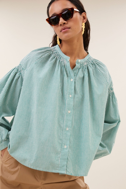 By-Bar yume stripe blouse forest pinstripe