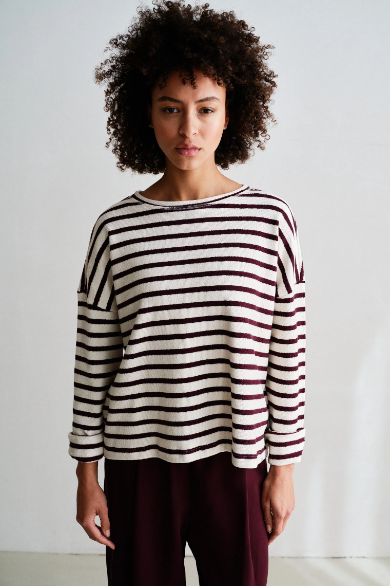 Penn & Ink Sweater Stripe (W26T1313) Ecru/Aubergine