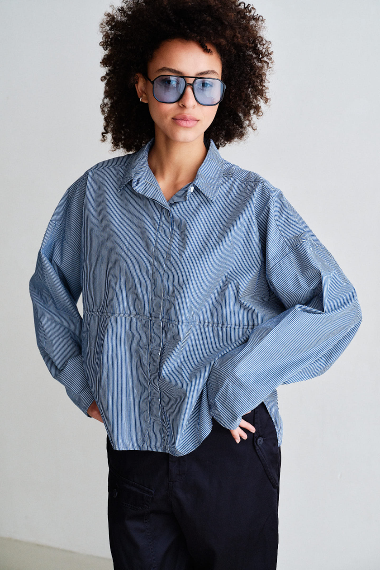 Penn & Ink Blouse (W26Z908) Blue Stripe