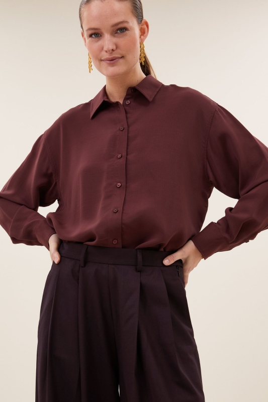 By-Bar kris satin stripe blouse pecan