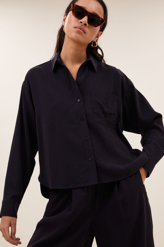By-Bar lise wide stripe blouse wine stripe