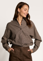 Freebird Blair Wide Drawstring Blouse Chocolate Check
