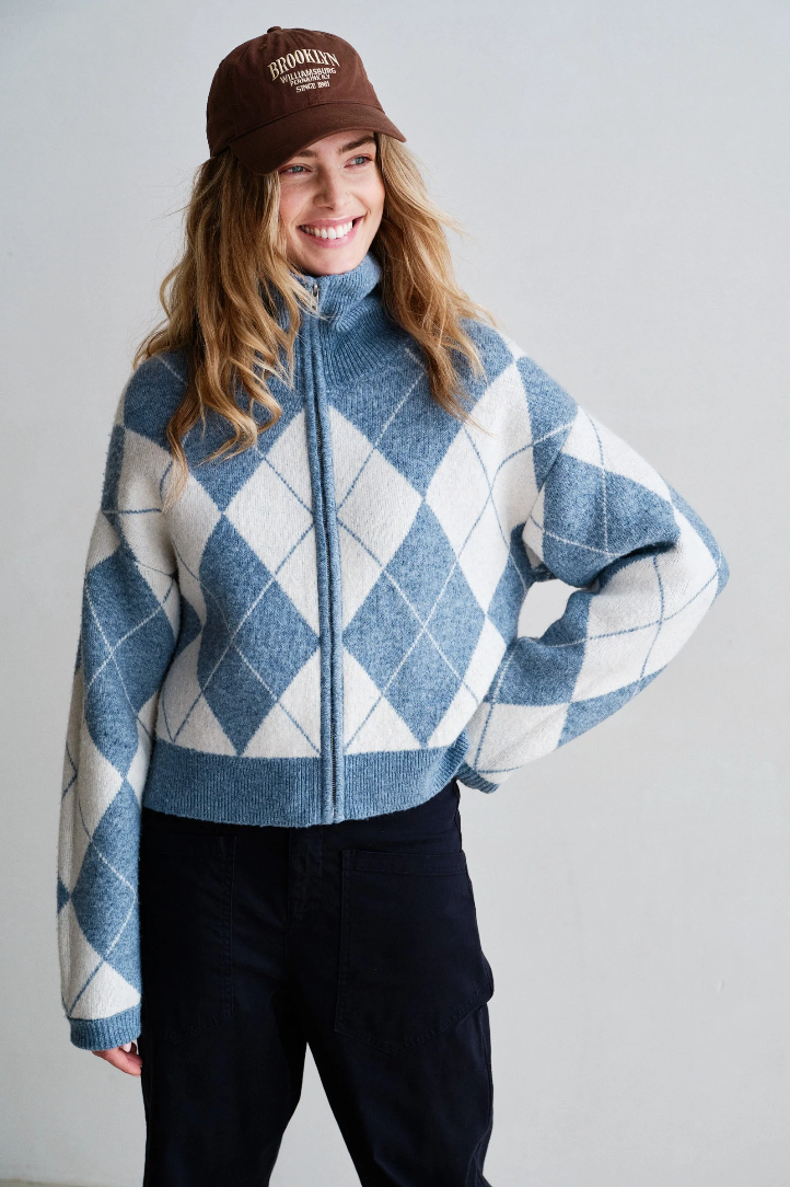 Penn & Ink Cardigan (W26C398) Blue - Ecru
